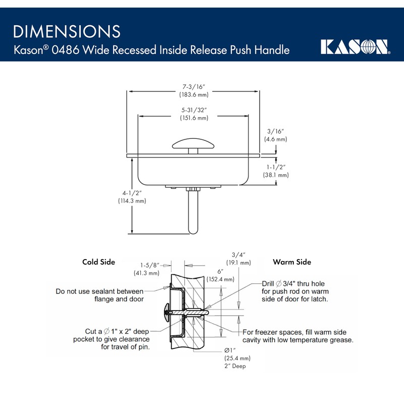 Kason 486 Wide Recessed Inside Release Handle (10486D00400)