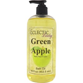 Green Apple Bath Oil by Eclectic Lady - Scented Bath Oil - Relaxing & Moisturizing Bathing Oil - Fragrance Body Oil For Dry & Rough Sensitive Skin - Body Daily Nourishing Shower Oil (16 oz)