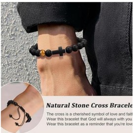 ARICHDUDE Christian Bracelet for Women Men,Cross Bible Bracelet with Inspirational Quote Card, Natural Stone Religious Jewelry Gifts for Christian