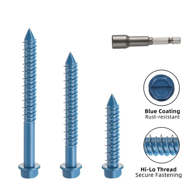 1/4" x 4-1/2" Concrete Screws, 50 PCS Blue Hex Washer