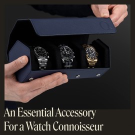 QWATCHBANDS Napa Leather Watch Rolls for Men - Hexagon Triple Watch Roll Travel Case for 3 Watches - Storage Organizer Genuine Leather with Velvet Interior Display (Blue/Black)