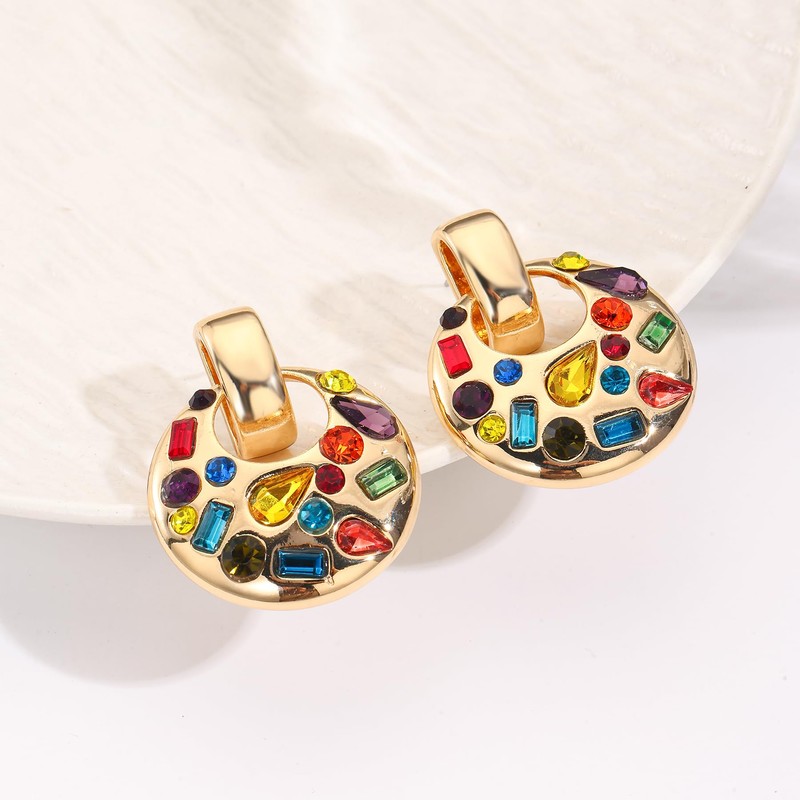 UPOWKA Multicolor Crystal Chunky Dangle Door Knocker Earrings,Statement Fashion Jewelry
