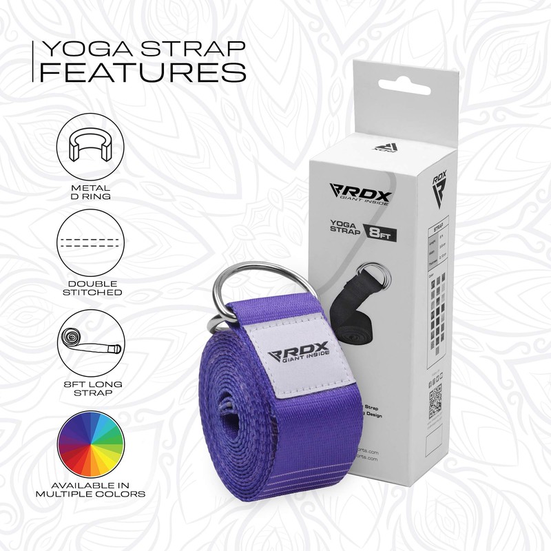 RDX 8ft Yoga Strap with D-Ring Buckle, Durable Polyester Cotton