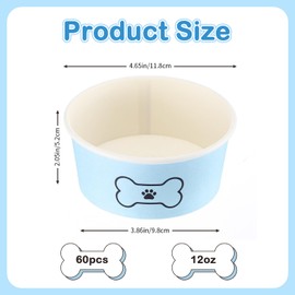 Honeydak 60 Pcs Disposable Dog Bowls 12oz Pet Food Water Paper Bowls Lightweight with Bone Pattern Portable Puppy Feeding Container for Outdoor Travel Camping Hiking (Blue)