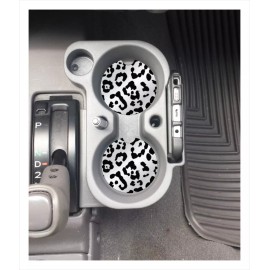 Unbranded BLACK & GRAY LEOPARD ANIMAL PRINT PATTERN RUBBER CAR COASTERS SET (2)