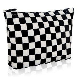 Wudimeitt Wudimeitt Cosmetic bag Makeup bag Preppy Cute Corduroy Toiletry bag for women travel essentials (Plaid black)