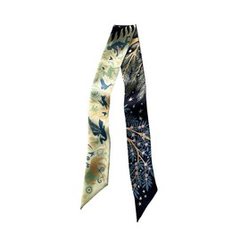 JERLA 100% Mulberry silk Scarf Head Hair Ribbon Bag scarf Handbag Handle wrap Tie Bundle Neckerchief Scarf for women (Jungle black)