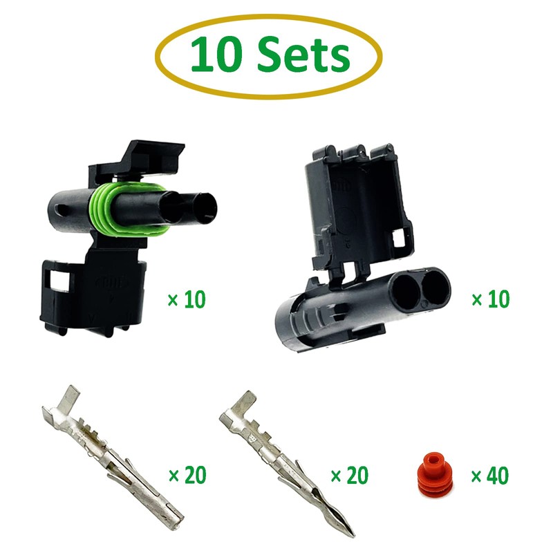 Twippo 10 Kits 2 Pin Connector Weather Pack Connectors Kit