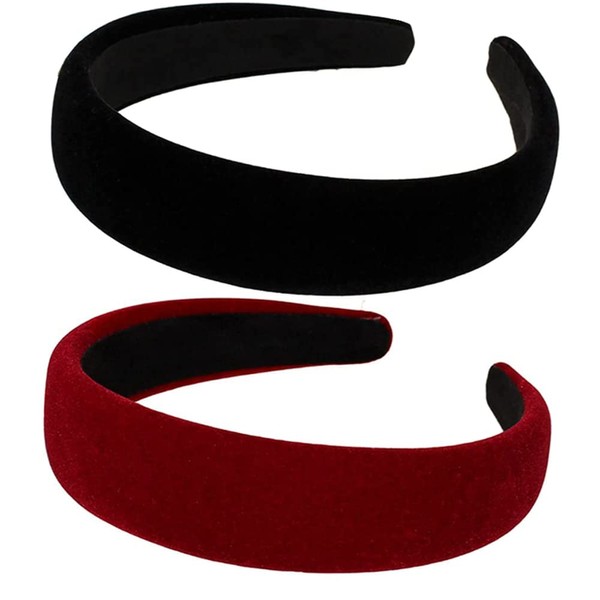 2PCS Wide Headbands for Women Solid Velvet Bezel Headband Fashion Elastic Hair Accessories for Women and Girls