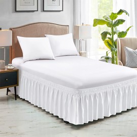 FreshCulture Queen Bed Skirt, Elastic Wrap Around Bed Skirt Queen Size, Bed Skirts for Adjustable Bed, Easy Fit with 22 Inch Drop Length, Hotel Quality Dust Ruffle for Queen Bed (White)