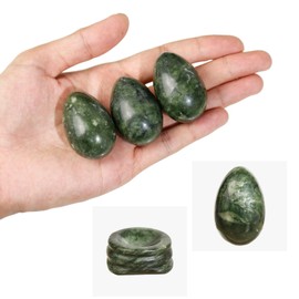 dssmboom Polished Green Jade Crystal Egg with Stone Stand, Healing Crystral Egg Shaped Stone Figurine for Meditation and Home Decoration