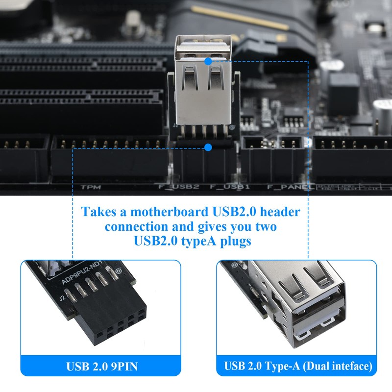 MZHOU 9ピン USB 2.0 メスピン デュアル2ポート USBマザーボードヘッダーアダプター - PC用デュアルレイヤータイプ (デュアル)