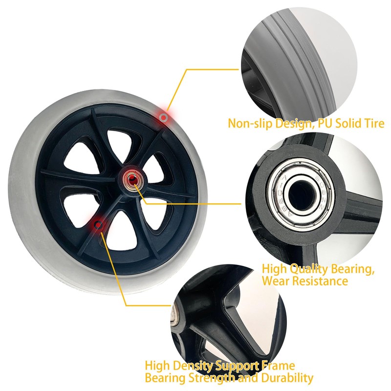 A pair of 8-Inch Solid Replacement Wheels Anti-Slip Front Wheels