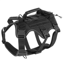 YMgizmos Tactical Dog Harness for Large Dogs - No Pull, Heavy Duty with Handle - Reflective Adjustable Military Vest for German Shepherds - Ideal for Training, Walking, and Hiking (Black,L)