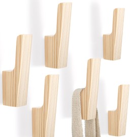Leinuosen 6 Pack Wood Wall Hooks Walnut Coat Hooks Wall Mounted Bathroom Bedroom Kitchen for Hanging Hat Backpack Bag Jacket Modern Farmhouse Decor for Practical Entryway(Beige,10.2 * 6.5 * 2cm)