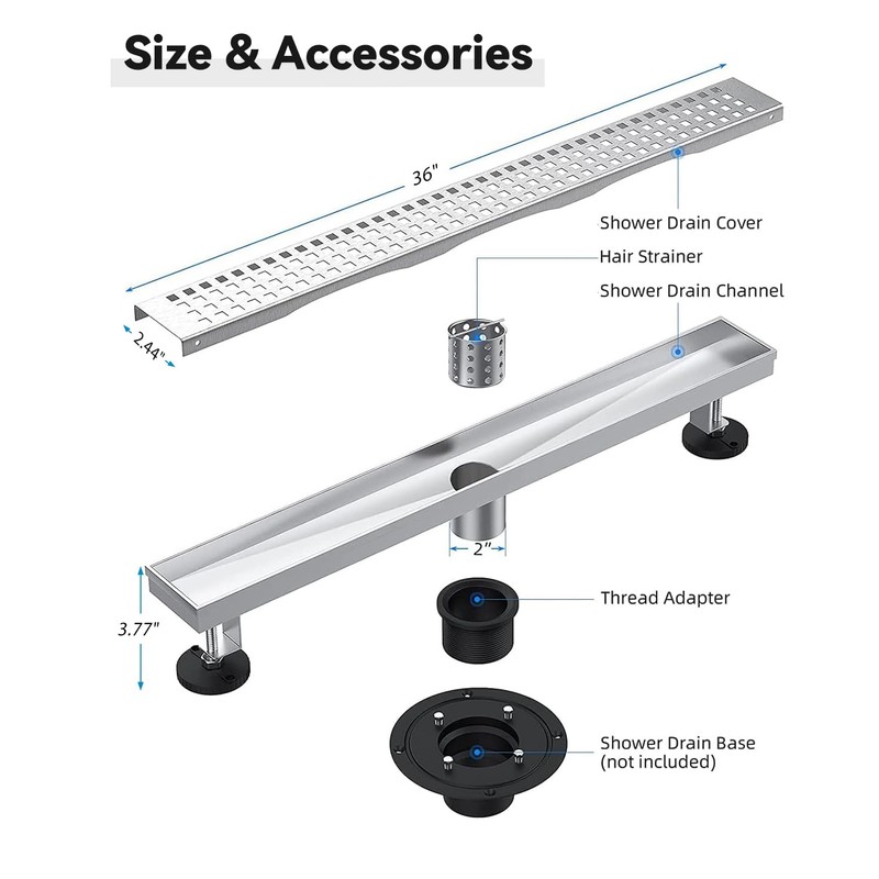 HTOH Linear Shower Drain 36 Inch, 304 Stainless Steel Shower