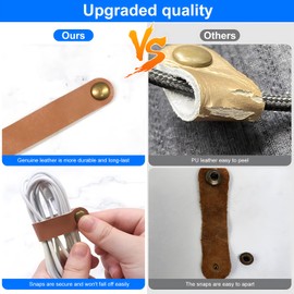 Coideal Leather Cable Ties Cord Organizer, 20 Pcs Earphone Cables Straps Reusable USB Cord Keeper with Snap Cord Clips Holder for Phone (Short+ Long, Brown)