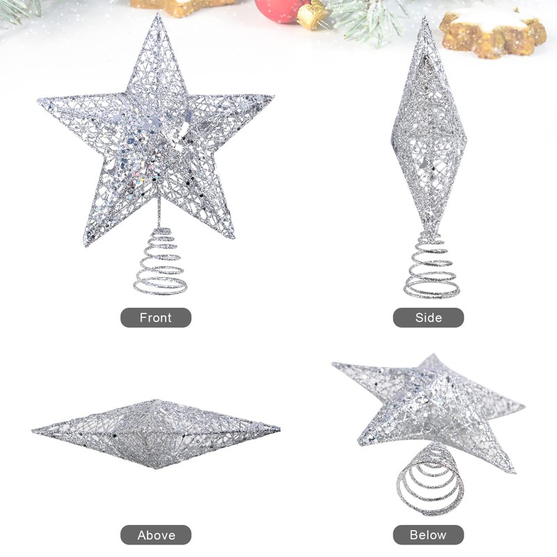 KEYIDO Silver Tree Star Christmas Tree Topper Metal Christmas Tree
