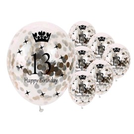 12 inch Happy Birthday Confetti Balloons Premium Quality Age Printed Balloons Birthday Party Decoration Themes Pack of 10 Silver colour 13th Birthday