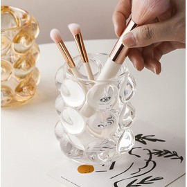 Pen Pencil Container Multi-Purpose Handcrafted Comb Makeup Brush Holder Office Desk Accessories Storage Cosmetic Tools Organizer (Clear)