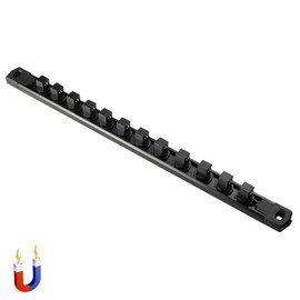 ALOANES 1/2-Inch Drive Magnetic Socket Organizer, Heavy Duty Aluminum Socket Rail Organizer, 360° Swivel Clips Socket Holder Kit for Tool Box, 1/2 Inch Socket Holder x 12 Clips (Black)