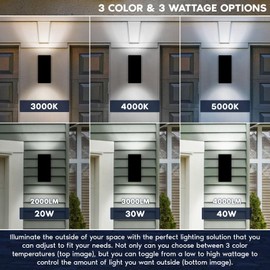 LUXRITE Dusk to Dawn LED Modern Outdoor Wall Light, 12", Up or Up and Down Light, 3CCT 3000K-5000K, Waterproof Square Wall Sconce, 20/30/40W, Dimmable, IP65, ETL - Exterior Porch Patio Garage