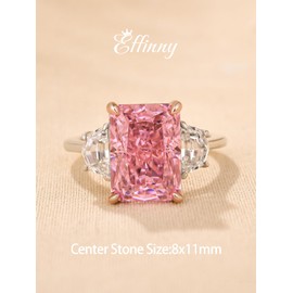 Effinny 4.0ct Crushed Ice Radiant Cut Three Stone Pink Engagement Ring,Big CZ Simulated Diamond 925 Sterling Silver Promise Ring for Wedding,Daily,Travel, Sterling Silver, Cubic Zirconia