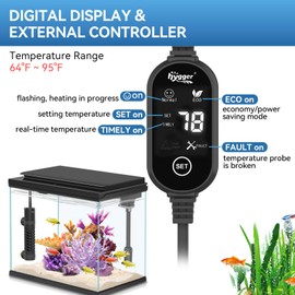 hygger Ceramic Submersible Aquarium Heater, New Explosion-Proof Fish Tank Water Heater with External Temp Controller Auto Thermostat Heater for Saltwater Freshwater (15W for 1~5 Gallon)