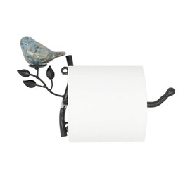 Owlgift Wall Mounted Metal Toilet Tissue Holder w/Ceramic Bird, Roll Organizer for Bathroom - Turquoise