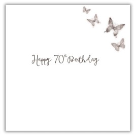 Noel Tatt 70th Birthday Card for Women - Elegant Floral Butterfly Design - Pretty 70th Birthday Greeting Card for Her