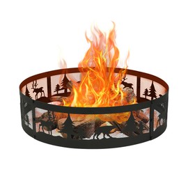 Red Mountain Valley 36 Inch Fire Ring with 360° Forest & Wildlife Design, Portable Steel Wood Burning Fire Pit Ring for Outdoor Camping, Bonfires, Beach, Park, Patio & Backyard,Black