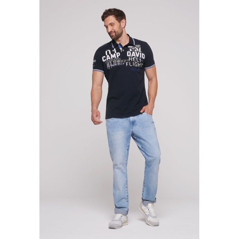 Camp David Men's Pique Polo with Label Appliques, Navy blue