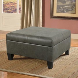 Homepop Home Decor |K2380-E903| Luxury Large Faux Leather Square Storage Ottoman | Ottoman with Storage for Living Room & Bedroom, Gray