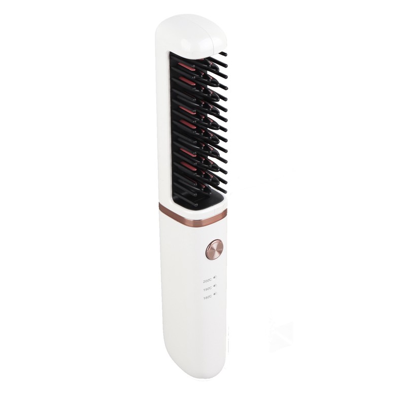 Hair Straightener Brush USB Rechargeable Hair Straightening Curling Brush Pearl