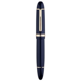 erofa Majohn P141 Piston Fountain Pen NO.8 Fine Nib, Blue Resin with Ink Window, Writing Gift Pen with Box, Gold Rim