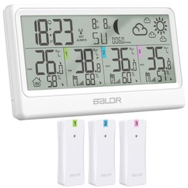 Wireless Weather Station with 3 Outdoor Sensors, Indoor and Outdoor Thermometer, Hygrometer, Barometer, Digital Wireless Weather Station with 8.5 Inch LCD Display, Weather Forecast, Moon Phase, Alarm