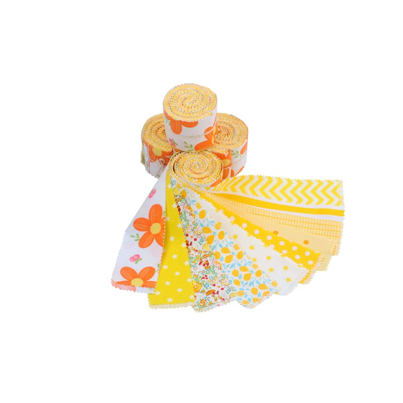 CraftsFabrics 20 x 100% Cotton Pre Cut Yellow Floral Jelly