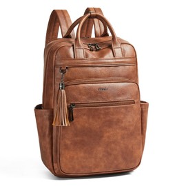 Shrrie Laptop Backpack for Women 15.6 inch Travel Leather Backpack Purse Work Computer Backpacks for Business College Brown