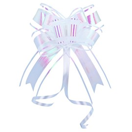 Pull Bows for Gift Wrapping, Large Iridescent White Gift Bow for Presents Package, Gift Baskets, Christmas, Wedding, and Party Decor (6 inches, 10 PCS)