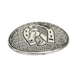 Western Stakes Cowboy Belt Buckle for Men Handcrafted Pressed Plate Oval Horse Horseshoe Design Custom Western Rodeo Buckle (Silver Black)