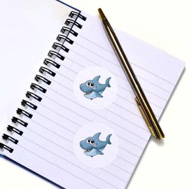 24 x 40mm Round 'Cute Cartoon Shark' Stickers (SK00066728)