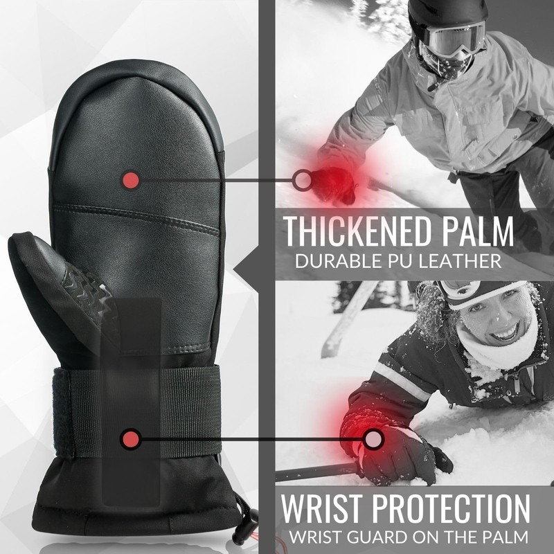 devembr Ski Mittens with Wrist Guards, Snowboarding Mittens Touchscreen, Snow