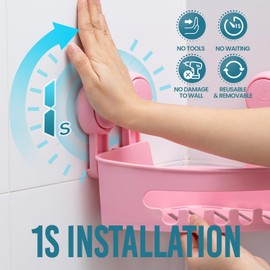 TAILI Corner Shelf Hanging Shower Shelf Corner Suction Cup No Drilling Shower Organiser Shower Shelf Suction Cups Shower Gel Holder Removable Load Capacity 10 kg Waterproof for Shampoo and Shower Gel