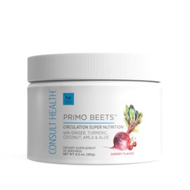 Consult Health Primo Beets - Beet Root Powder Drink Mix with Electrolytes - Nitrates to Support Circulation - Energy Boost - Ginger & Turmeric - for Men & Women - Cherry Flavor - 30 Servings