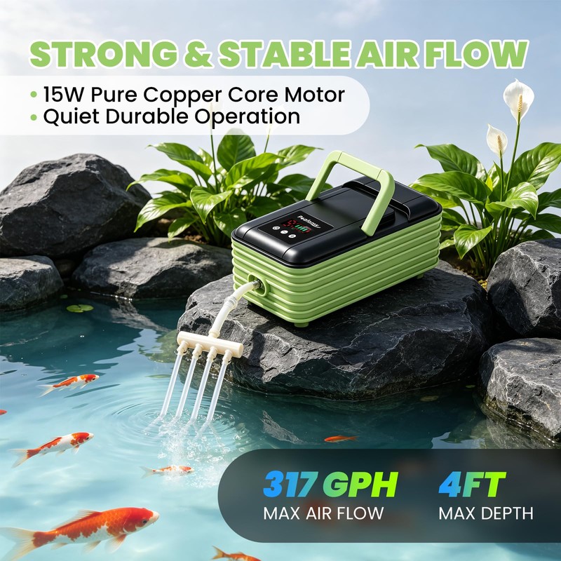 Poafamx Rechargeable Aquarium Pond Air Pump, Quiet 15W Oxygen Aerator