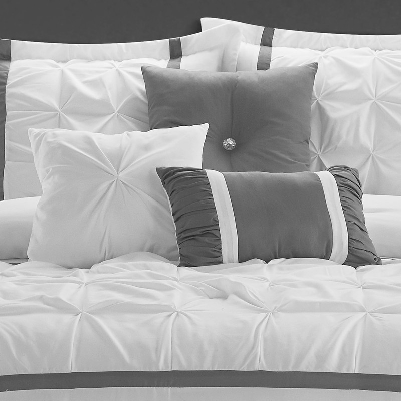 LANCO MODERN LIFESTYLE White Grey Comforter Set, Queen, 7 Piece