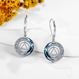 Crescent Moon Crystal AA Earrings 925 Sterling Silver Alcoholics/Narcotics Anonymous Earrings AA/NA Restoration Symbol Sobriety Alcoholics / Narcotics Anonymous Gifts for Women, Sterling Silver