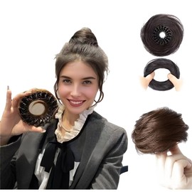 Expandable Bun Hair Piece Ponytail Extensions Synthetic Donut Updo Hairpiece Hair Bun Holder Stretchy Clip Ring(Light brown).