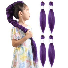 KAVSORAPI Purple Braiding Hair 10 Inch Pre Stretched Hair Long Straight Crochet Braids Yaki Texture Synthetic Fiber 4 Packs (Dark Purple)