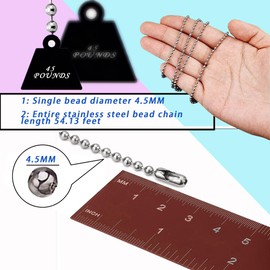 Cadena de abalorio de bola de 4,5 mm, cadena de acero inoxidable de 56 pies con 100 conectores cierres para cadena de joyería, manualidades, cadena de collar de etiqueta de perro, llavero militar para